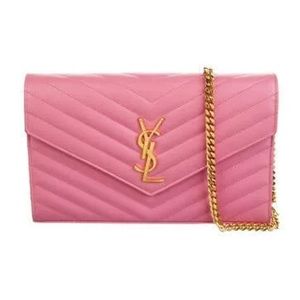 Saint Laurent Pink Monogram Wallet on Chain